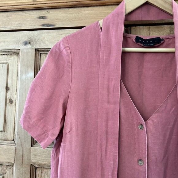 Hatch Womens 1 Small Noelle Jumpsuit Romper Maternity Belted V-Neck Linen Blend - Picture 6 of 14